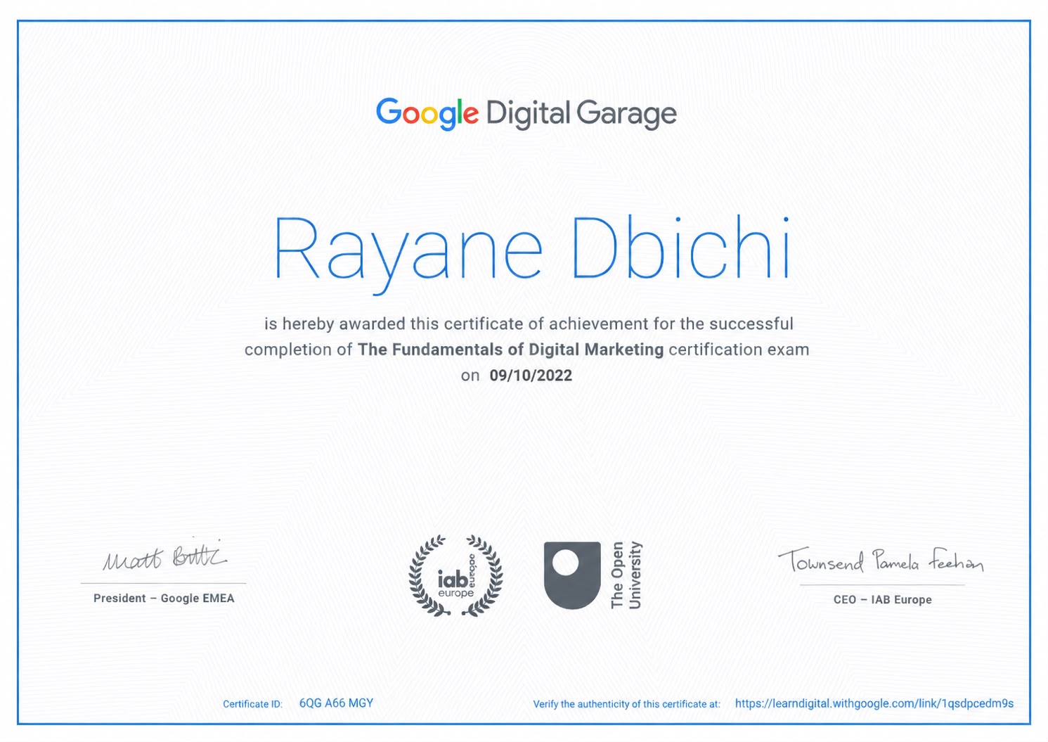 Google Digital Garage Certificate - Rayane Dbichi