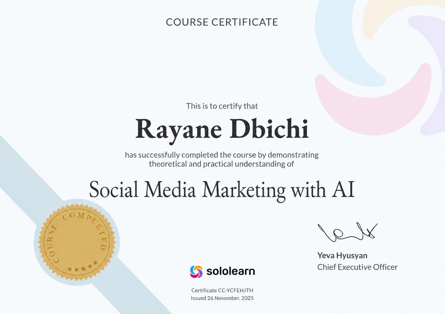 SoloLearn Social Media Marketing with AI - Rayane Dbichi