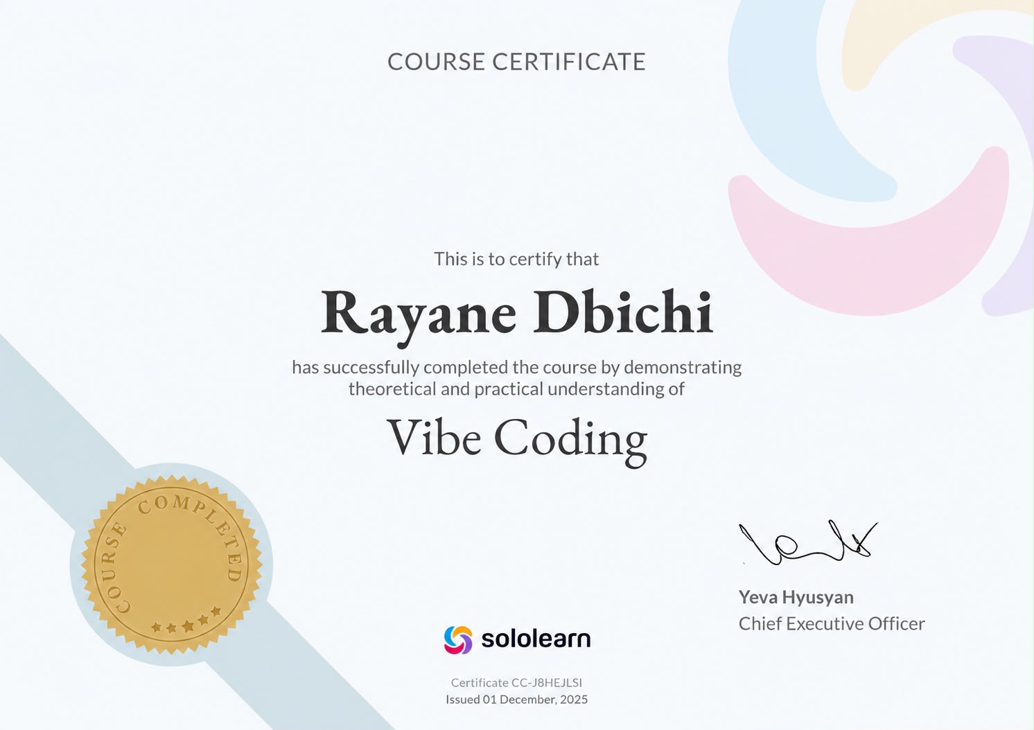 SoloLearn Vibe Coding - Rayane Dbichi